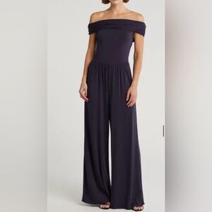 Lumiere Elegant Off-Shoulder Dark Blue Jumpsuit